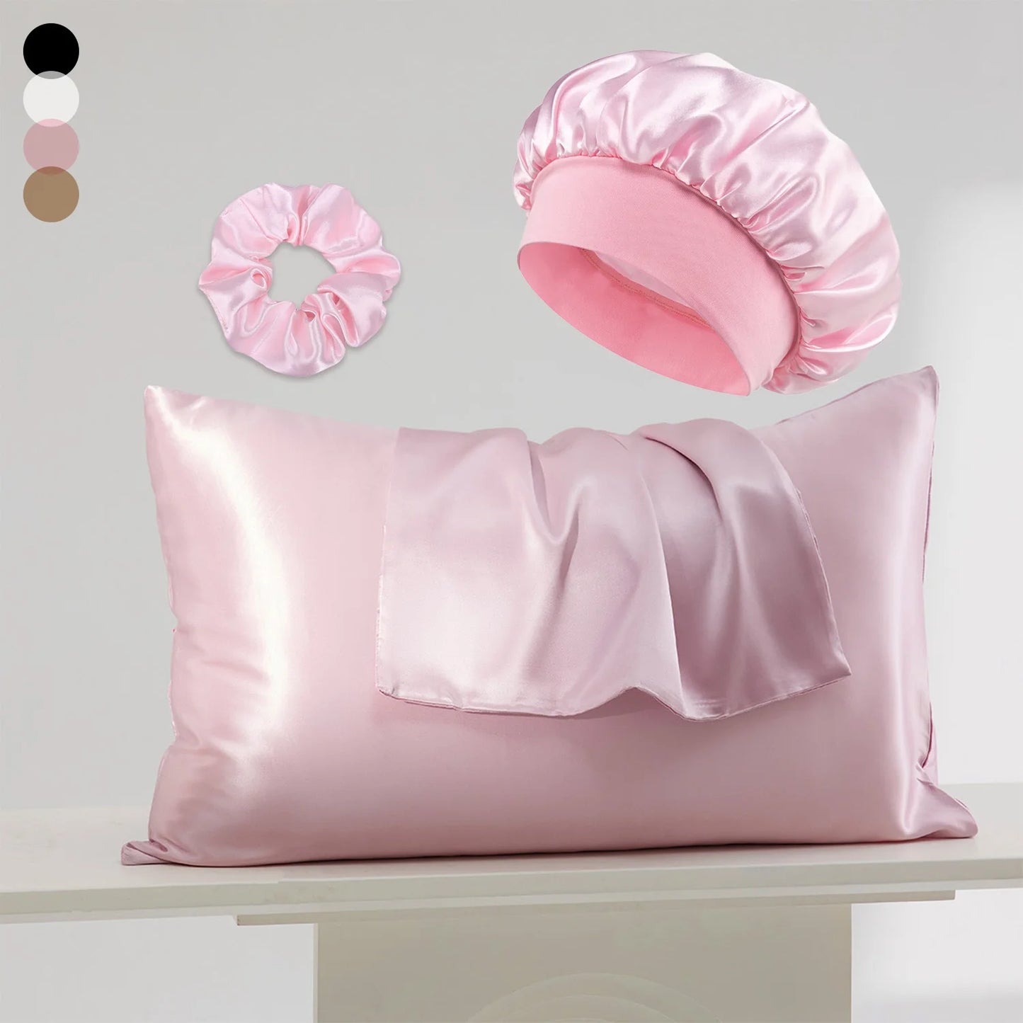 Pack de Bonnet en Satin et taie d'oreille.